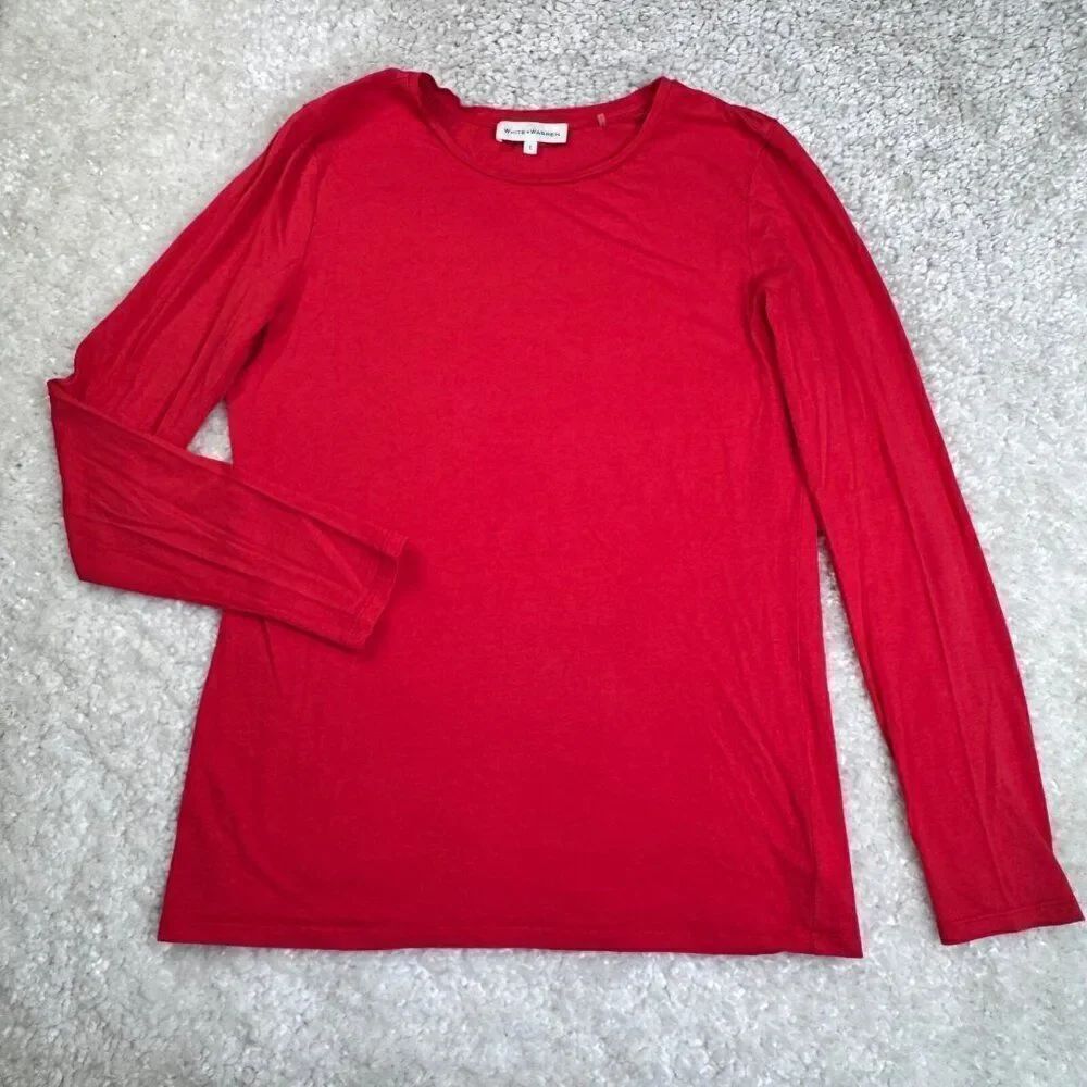 White + Warren Red Long Sleeve Top